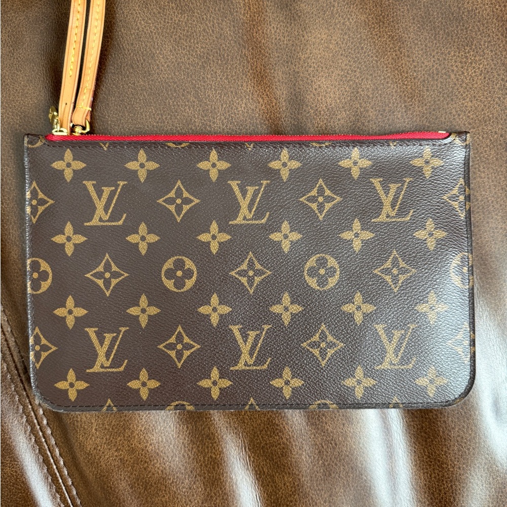 Louis Vuitton Monogram Clutch with Red Trim. New strap